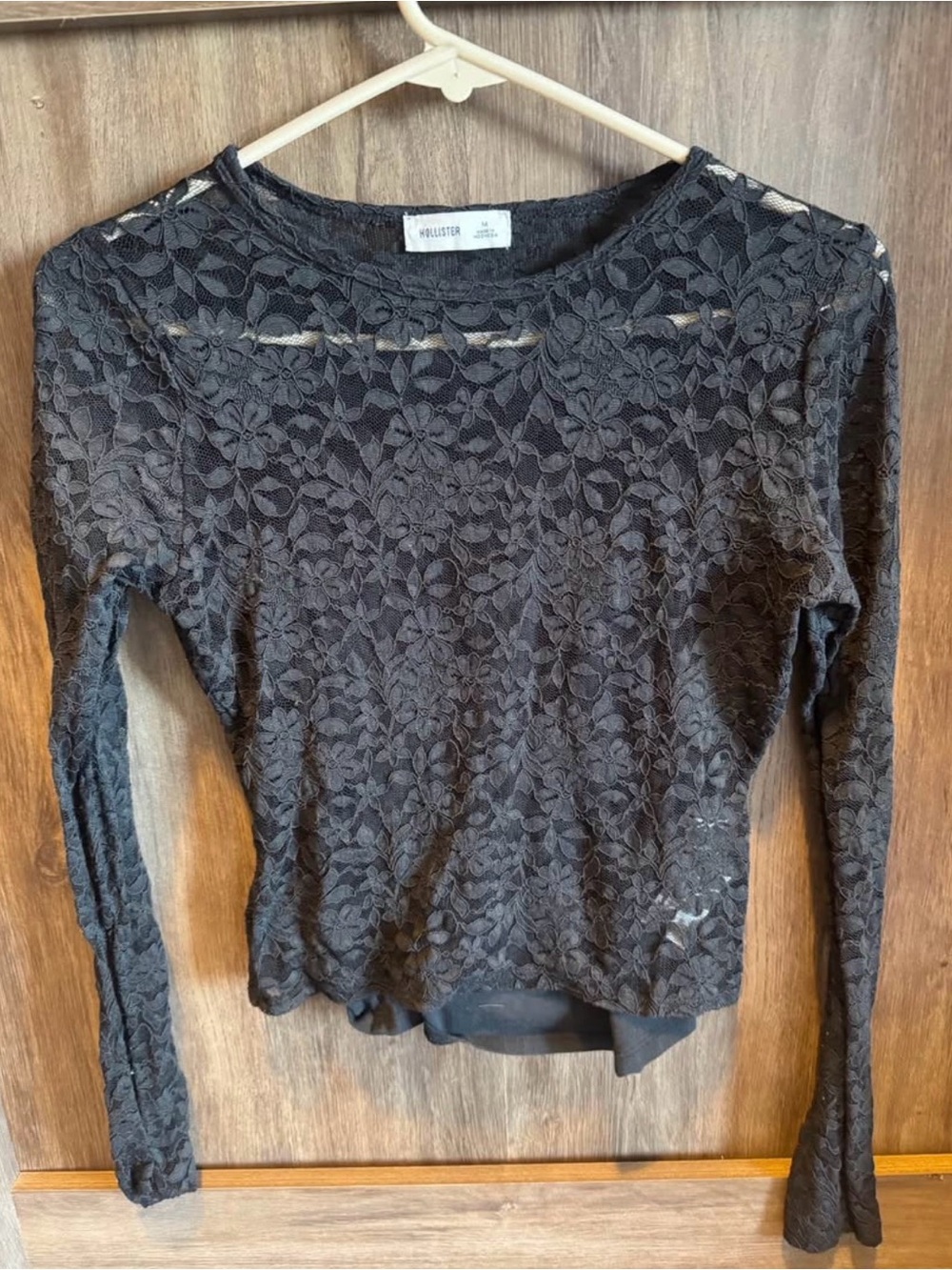 Hollister Black Floral Lace Long-Sleeve Top